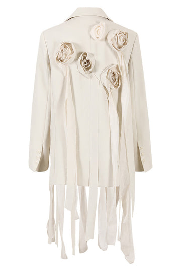 Elfenben Floral Uregelmessig Lang Kvinner Blazer